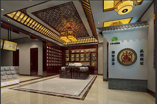 班戈古朴典雅的中式茶叶店大堂设计效果图